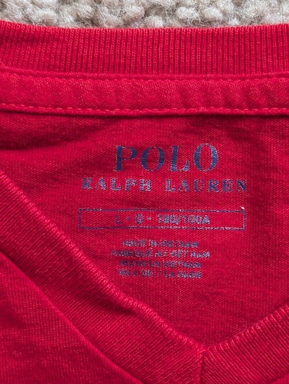 Polo Ralph Lauren Red Blue Pony V-Neck Cotton Short Sleeve Tee Size Large - Picture 3 of 8